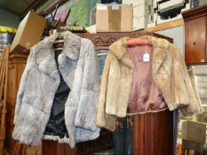 A Rabbit fur jacket, size small and a silver coloured fur coat, size 14.