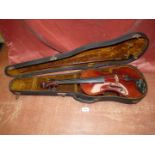 A French Violin in case with bow a/f.