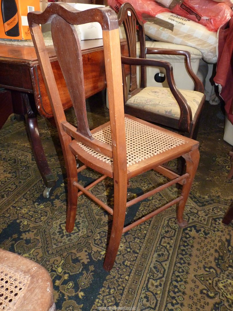 A mixed woods framed cane seated Bedroom/Side Chair standing on cabriole front legs. - Image 2 of 3