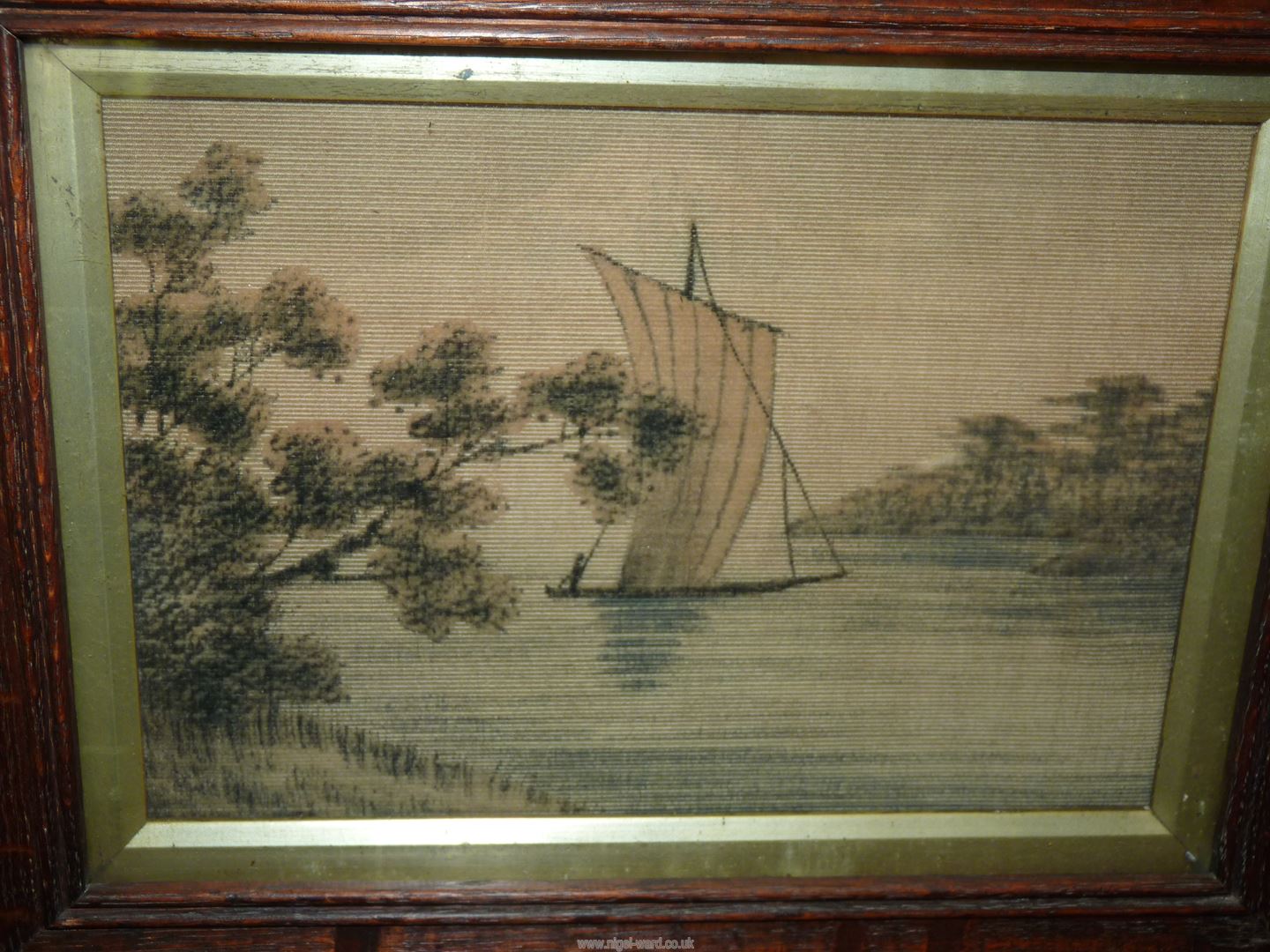 Three framed Japanese machine embroideries depicting landscapes. - Image 3 of 4