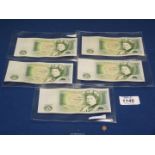 Five consecutive one pound notes C235 500526/527/528/529/530; D.H.F.