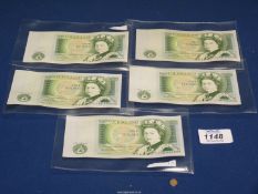 Five consecutive one pound notes C235 500526/527/528/529/530; D.H.F.