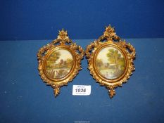 A pair of miniature paintings depicting castles on river banks, signed Van Holt,