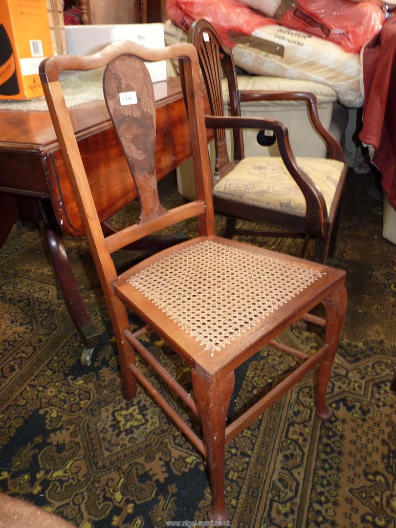 A mixed woods framed cane seated Bedroom/Side Chair standing on cabriole front legs.