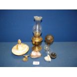 A small quantity of miscellanea including small brass oil lamp, carved shell, stone animals,