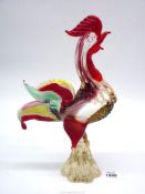 A colourful Murano style cockerel, 1' tall.