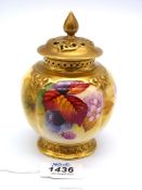 A small Royal Worcester cream and gold pot pourri Jar with blackberry decoration, signed K.