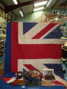 A quantity of leather belts and wallets and two Union jack flags (the largest 54 1/2'' wide and