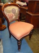A William IV design Mahogany framed side Chair standing on turned and lobed front legs,