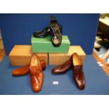 Three pairs of Gents slip on shoes, all leather, size 8, including David Scott in black,