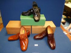 Three pairs of Gents slip on shoes, all leather, size 8, including David Scott in black,