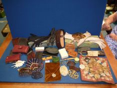 A quantity of miscellanea including a large hair comb, bag of lady's gloves,