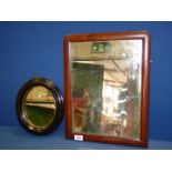 A rectangular mirror (was part of a dressing table), 14" wide x 18" tall and a black oval mirror,