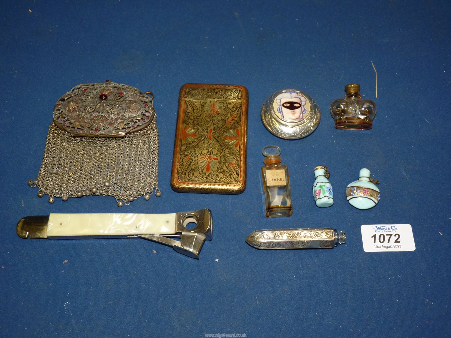 A small quantity of miscellanea including cigar cutter, brass engraved cigarette case,