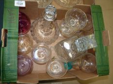 A quantity of glass including Babycham glasses, decanters, etc.