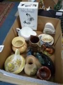 A small quantity of china including John Beswick Thelwell figure, Poole Dolphin and Penguin,