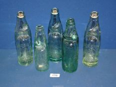 Five Codd neck bottles - two being J. Roberts, Castleford, Basker & Elliott, Cardiff, etc.