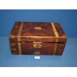 A Mahogany with brass banding and corners Correspondence Box with tooled black leather insert,