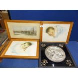 A pair of Lilian Rowles baby Prints along with a framed and glass etched print titled "In the Time