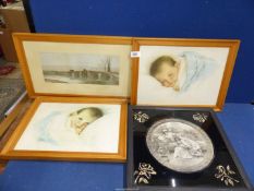 A pair of Lilian Rowles baby Prints along with a framed and glass etched print titled "In the Time