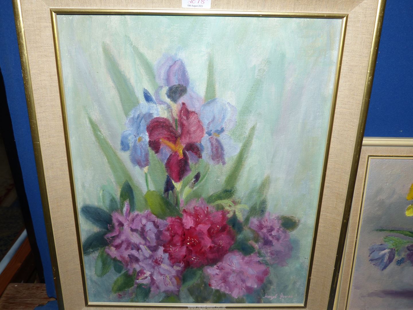 A framed Oil on board of a still life of flowers, initialled lower right M.B. - Image 2 of 5