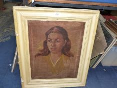 A painted framed Oil on canvas depicting a female Portrait, initialled lower right J.L.
