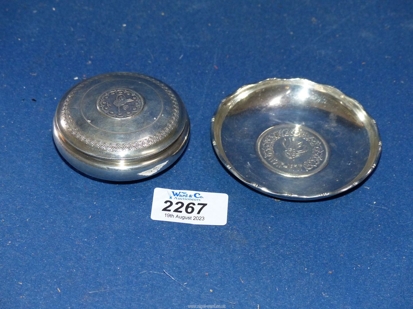 Two items of silver including a stamped '800' trinket pot and a 'sterling silver Waikee' dish,