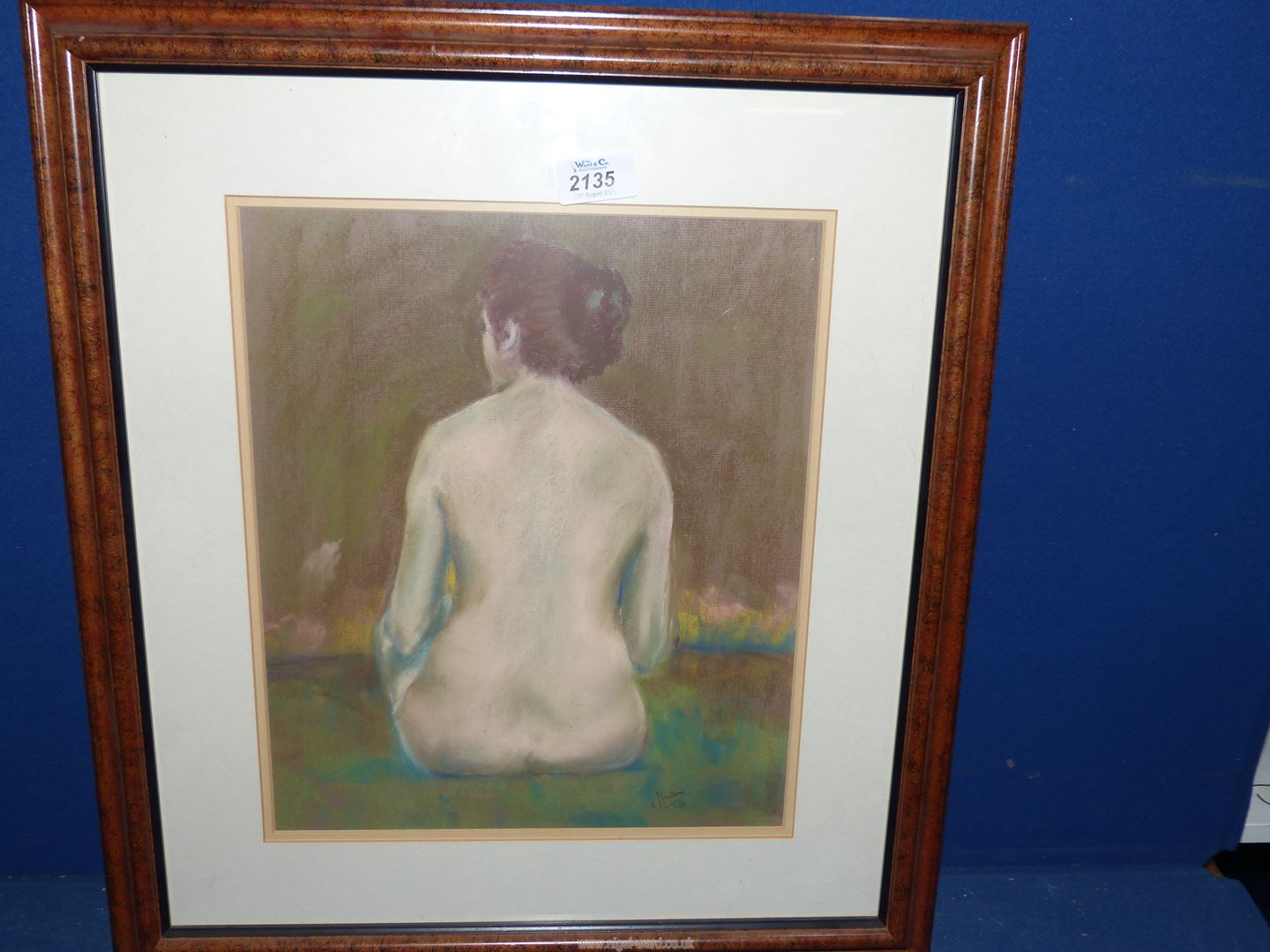 A framed and mounted Pastel study of a Nude lady, signed lower right I.