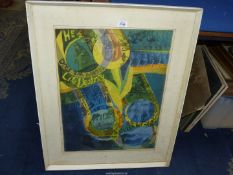 A framed and mounted Jim Walton piece of art incorporating the work of William Blake,
