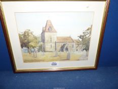A framed and mounted Watercolour depicting The Parish Church of St David, Much Dewchurch,