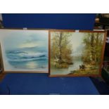 A framed Oil on board of a seascape by A.D.