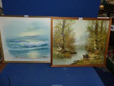 A framed Oil on board of a seascape by A.D.