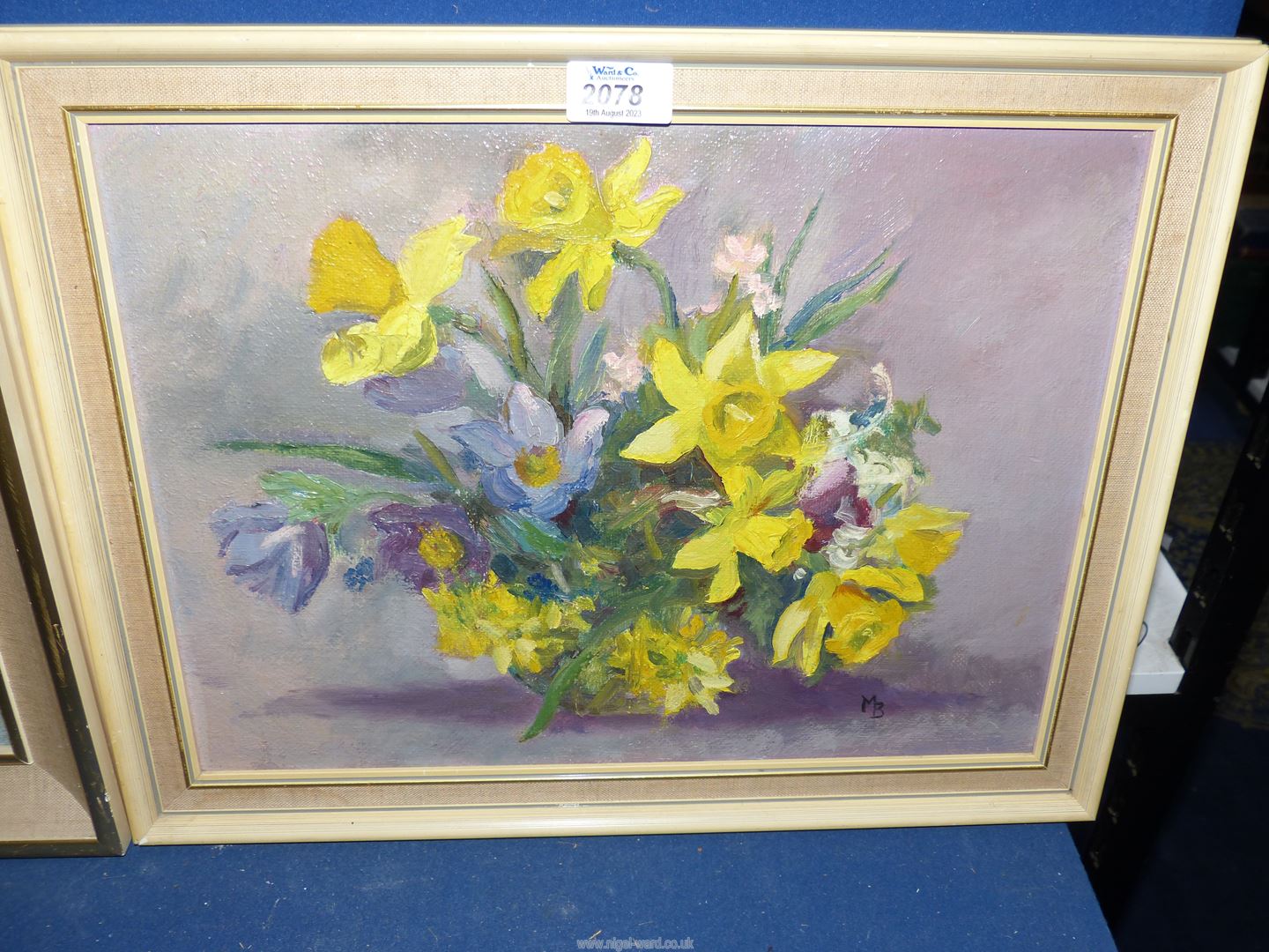 A framed Oil on board of a still life of flowers, initialled lower right M.B. - Image 4 of 5