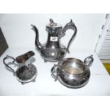 A James Dixon & Sons three piece plated Coffee set, pattern no.4662. (no lid to sucrier).