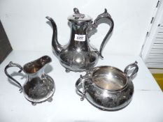 A James Dixon & Sons three piece plated Coffee set, pattern no.4662. (no lid to sucrier).