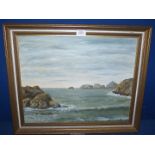 A framed but unsigned Oil on canvas depicting a seascape.