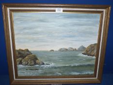 A framed but unsigned Oil on canvas depicting a seascape.