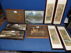 A quantity of Oriental pictures to include wood pictures of Malaya,