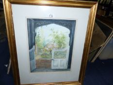 A framed and mounted Watercolour titled "The Broken Gates", signed lower left M.
