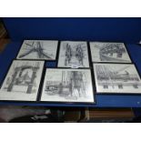 Six framed L. Glover Prints depicting various parts of ships.
