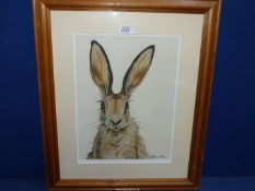 A wooden framed and mounted Print of a hare, signed lower right Kathryn Harvey, 19 1/4'' x 23 1/4''.