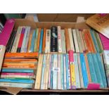 A box of Paperback novels, Watership Down, The Runaways, Treasure Island, etc.
