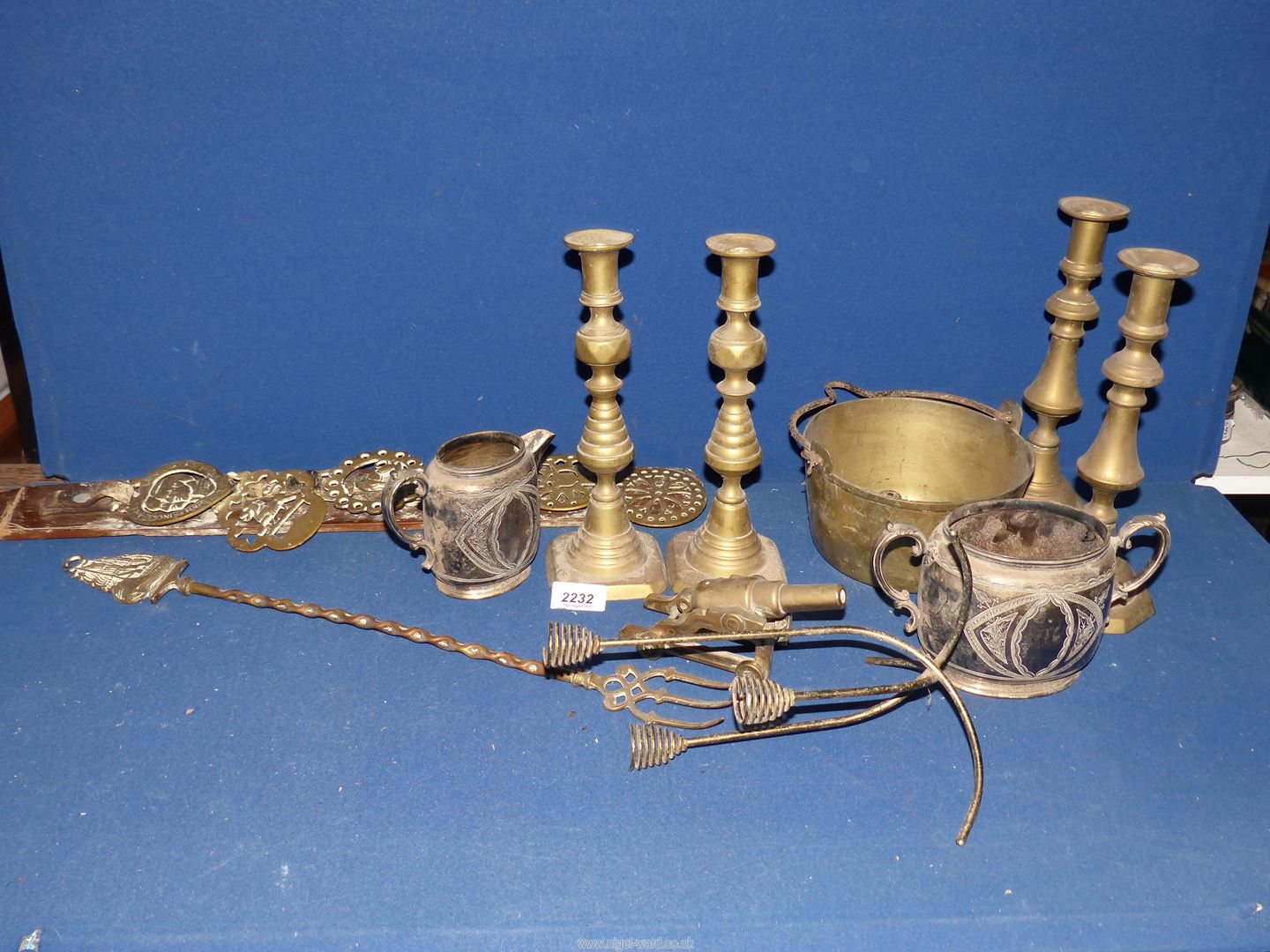 A quantity of brass to include candlesticks, brass toasting fork, - Image 2 of 2