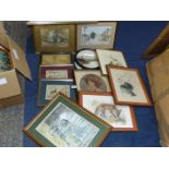 Assorted Prints and paintings to include Woodlands scene by Virginia West etc.