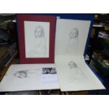 A box of four Pencil sketches depicting Natalie Clarke, Miss Pears 1973, by Michael Noakes,