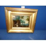 A gilt framed 18th century Oil painting on metal depicting a female, possibly the Virgin Mary,