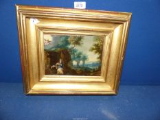 A gilt framed 18th century Oil painting on metal depicting a female, possibly the Virgin Mary,
