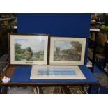 Three framed Prints - Porth Dinllaen by Simon Vandeput, Flatford Mill by Constable and river scene,