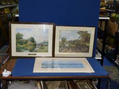 Three framed Prints - Porth Dinllaen by Simon Vandeput, Flatford Mill by Constable and river scene,