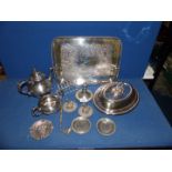 A quantity of plated items including entree dish, sugar bowl, teapot, toast rack, souvenir pipe,